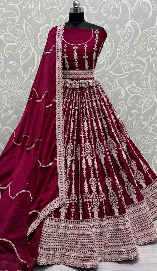 Satin Sequence Embroidered Wedding Wear Lehenga Choli In Pink - 146921241