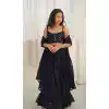 Navy Blue Faux Georgette Digital Printed Kids Girls Readymade Lehenga Choli - 147291478
