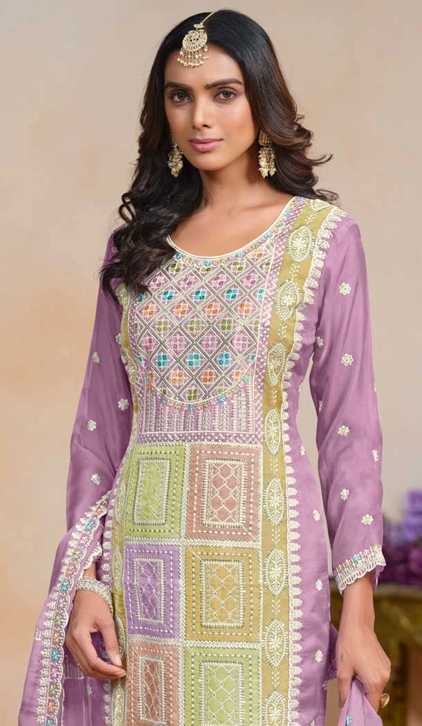 Organza Embroidered Party Wear Designer Salwar Suit In Purple - 147541653
