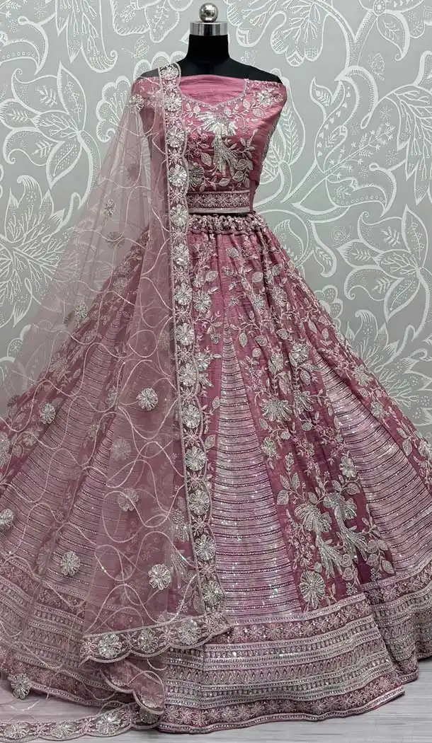 Gadwal Silk Thread Embroidered Wedding Lehenga Choli In Pink - 147731759