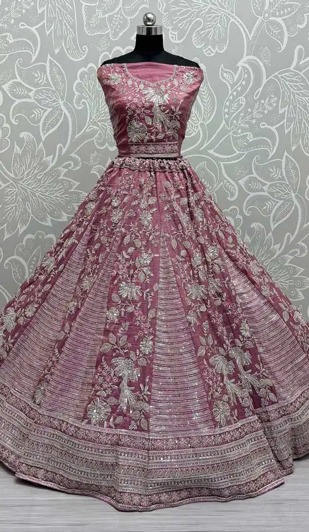 Gadwal Silk Thread Embroidered Wedding Lehenga Choli In Pink - 147731759