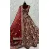 Maroon Velvet Thread Work Wedding Wear Designer Plus Size Lehenga Choli - 147741764