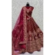 Pink Velvet Thread Work Wedding Wear Designer Lehenga Choli - 147741768