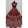 Pink Velvet Thread Work Wedding Wear Designer Plus Size Lehenga Choli - 147741768