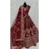 Velvet Maroon Thread Work Wedding Wear Designer Plus Size Lehenga Choli - 147741769