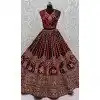 Velvet Maroon Thread Work Wedding Wear Designer Plus Size Lehenga Choli - 147741769