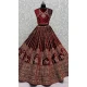 Velvet Maroon Thread Work Wedding Wear Designer Lehenga Choli - 147741769