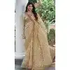 Tissue Silk Embroidered Wedding Wear Plus Size Saree In Beige - 147861846