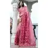 Pink Tissue Silk Embroidered Wedding Wear Plus Size Saree - 147861847