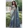 Tissue Silk Embroidered Wedding Wear Plus Size Saree In Blue - 147861848
