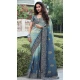 Tissue Silk Embroidered Wedding Wear Saree In Blue - 147861848