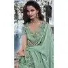 Tissue Silk Embroidered Wedding Wear Plus Size Saree In Green - 147861850
