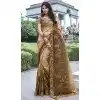 Tissue Silk Embroidered Wedding Wear Plus Size Saree In Brown - 147861851