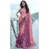 Tissue Silk Pink Embroidered Wedding Wear Plus Size Saree - 147861852