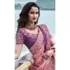 Tissue Silk Pink Embroidered Wedding Wear Plus Size Saree - 147861852