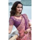 Tissue Silk Pink Embroidered Wedding Wear Saree - 147861852