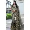 Tissue Silk Embroidered Wedding Wear Plus Size Saree In Grey - 147861853