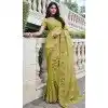 Yellow Tissue Silk Embroidered Wedding Wear Plus Size Saree - 147861854