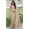 Tissue Silk Beige Embroidered Wedding Wear Plus Size Saree - 147861855