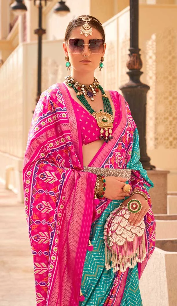 Sea Green Silk Patola Printed Traditional Party Wear Saree - 147871859