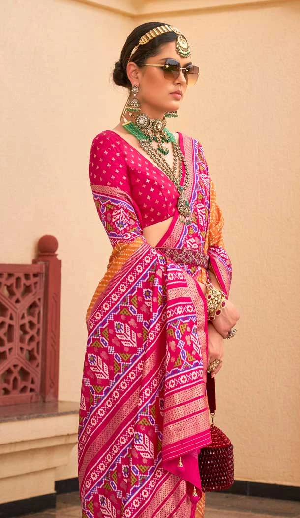 Orange Silk Patola Printed Traditional Party Wear Saree - 147871860