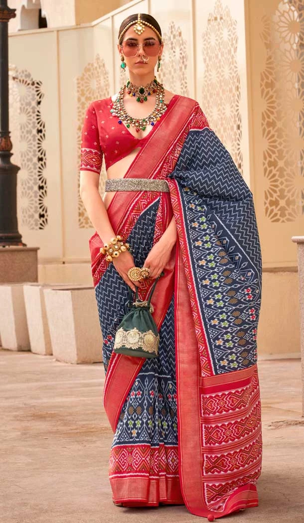 Blue Silk Patola Printed Traditional Party Wear Saree - 147871864