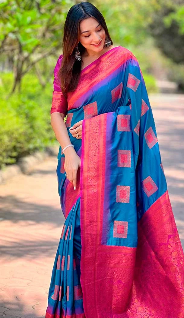 Soft Silk Meenakari Work Party Wear Saree In Blue - 147911892