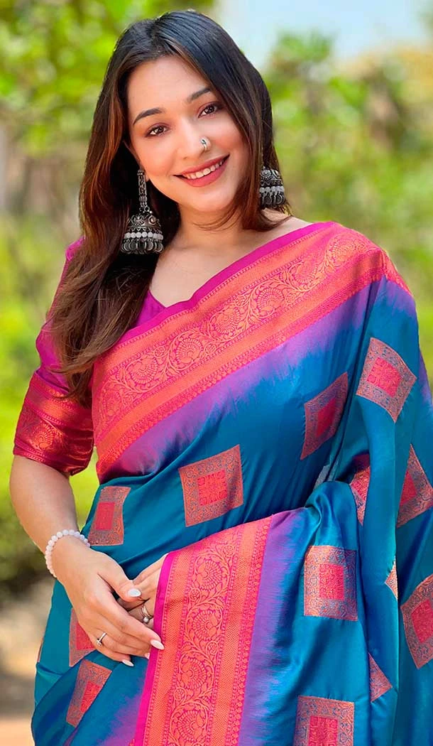 Soft Silk Meenakari Work Party Wear Saree In Blue - 147911892