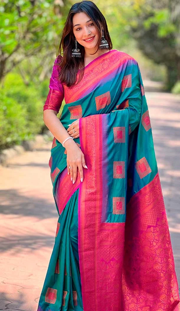 Soft Silk Meenakari Work Party Wear Saree In Rama Blue - 147911893