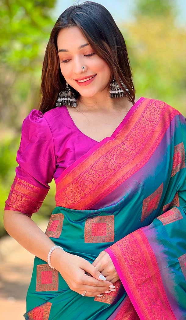Soft Silk Meenakari Work Party Wear Saree In Rama Blue - 147911893
