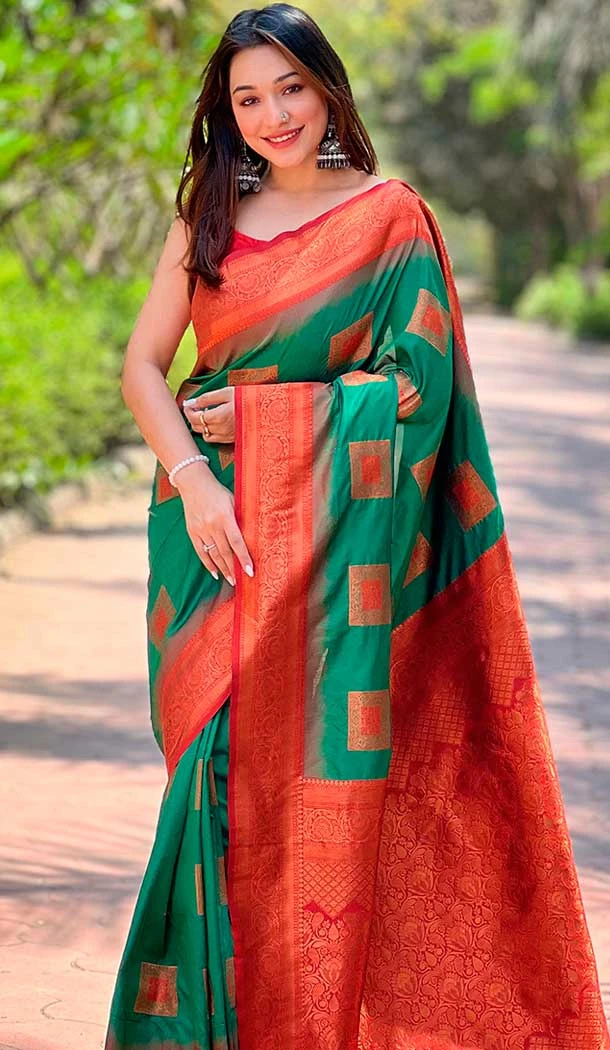 Soft Silk Meenakari Work Party Wear Saree In Green - 147911895
