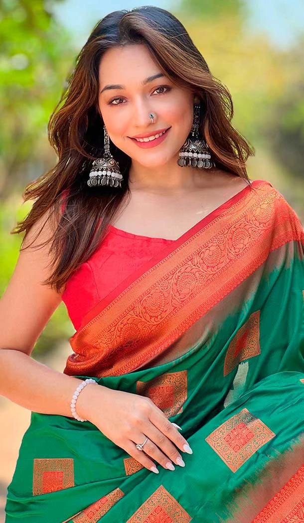 Soft Silk Meenakari Work Party Wear Saree In Green - 147911895