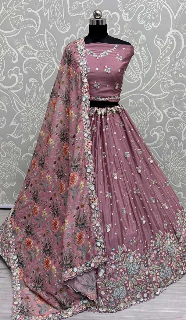 Chinon Embroidered Designer Wedding Lehenga Choli In Pink - 147961918