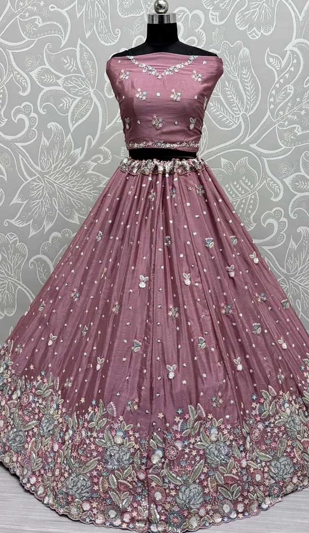 Chinon Embroidered Designer Wedding Lehenga Choli In Pink - 147961918