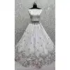 White Chinon Embroidered Designer Wedding Plus Size Lehenga Choli - 147961920