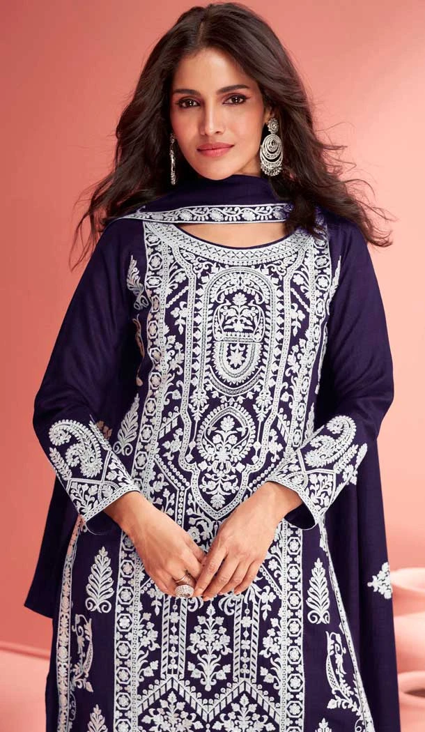 Blue Georgette Embroidered Pakistani Palazzo Salwar Kameez - 9674188779