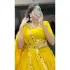 Plus Size Georgette Sequins Work Party Wear Lehenga Choli In Yellow - 9706188948
