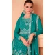Sea Green Chinon Silk Embroidered Readymade Sharara Suit - 9727189106