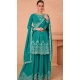 Sea Green Chinon Silk Embroidered Readymade Sharara Suit - 9727189106