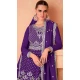 Purple Chinon Silk Embroidered Readymade Sharara Suit - 9727189107