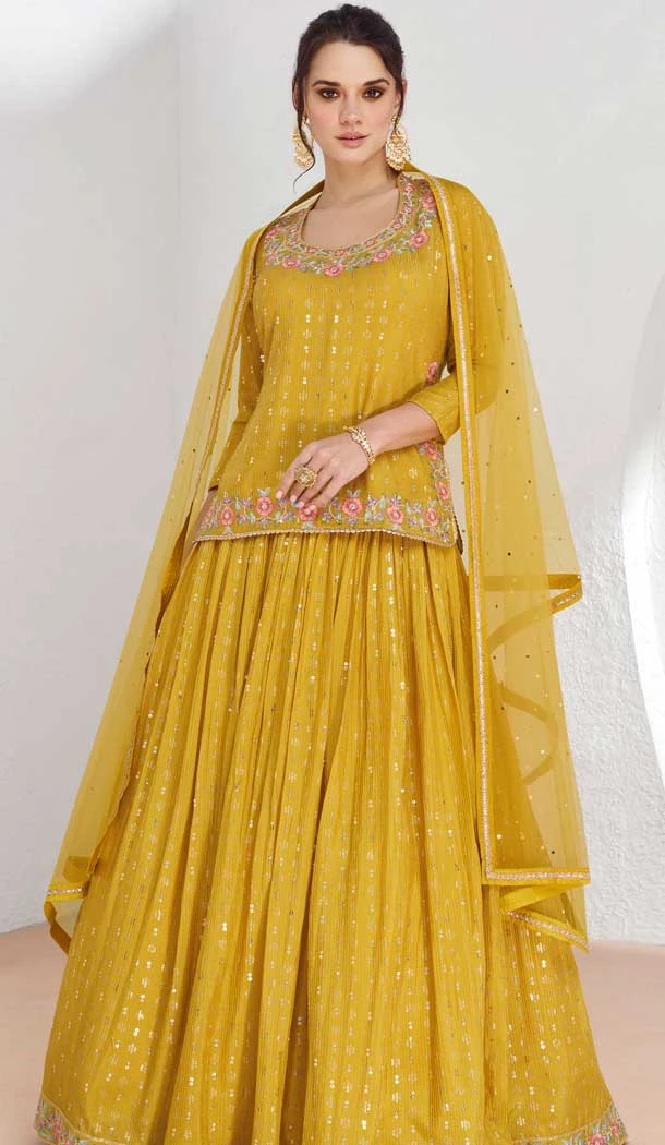 Mustard Georgette Embroidered Party Wear Readymade Salwar Suit - 9729189113