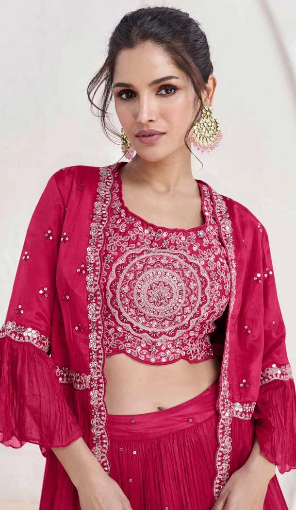 Rani Pink Georgette Embroidered Party Wear Readymade Salwar Suit - 9729189116