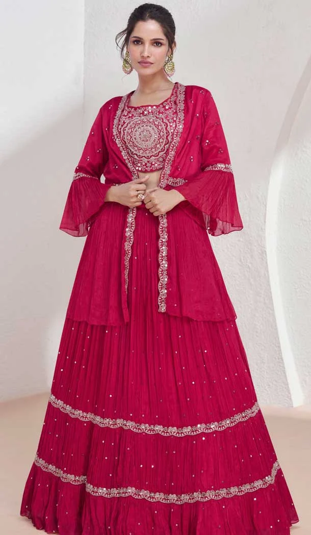 Rani Pink Georgette Embroidered Party Wear Readymade Salwar Suit - 9729189116