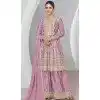 Silk Embroidered Party Wear Palazzo Plus Size Salwar Kameez In Lavender - 9731189119