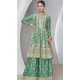 Silk Embroidered Party Wear Palazzo Salwar Kameez In Pista Green - 9731189120