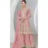 Silk Embroidered Party Wear Palazzo Plus Size Salwar Kameez In Pink - 9731189121