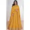 Plus Size Silk Embroidered Party Wear Readymade Salwar Suit In Mustard - 9732189124