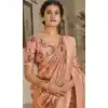 Light Orange Organza Silk Digital Print Work Designer Party Wear Plus Size Saree - 9851189981