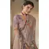Grey Organza Silk Digital Print Work Designer Party Wear Plus Size Saree - 9851189982