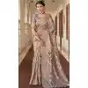 Grey Organza Silk Digital Print Work Designer Party Wear Plus Size Saree - 9851189982